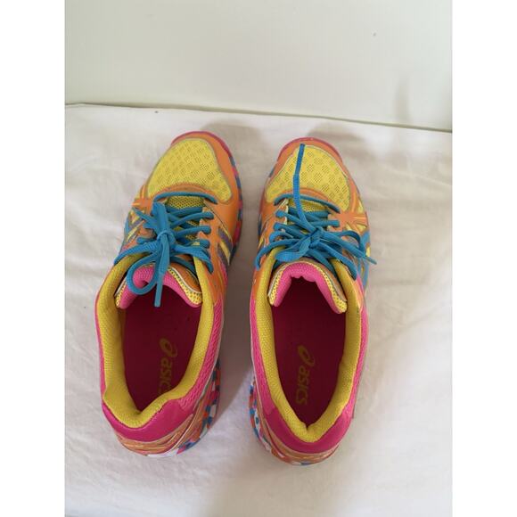 Asics Womens Size 9 Gel Flashpoint Running Shoes Orange Pink Blue Lace Up - Picture 5 of 7